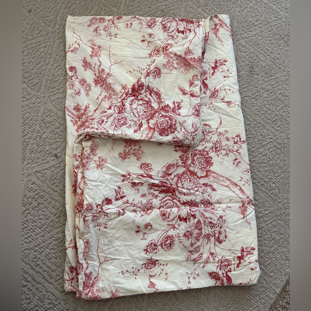 Pottery Barn Vintage Toile Red Country Scene Floral Duvet Cover TWIN